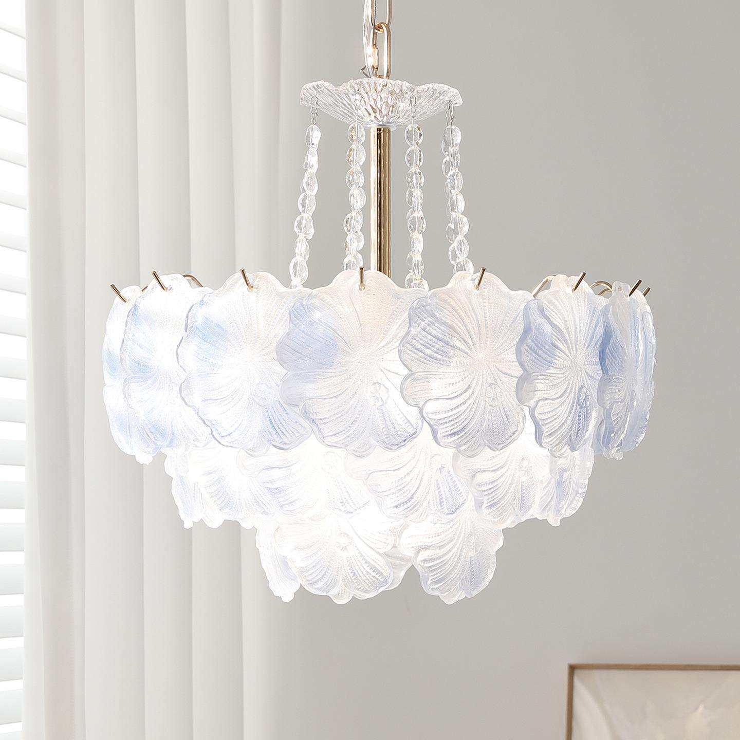 法式中古风花瓣玻璃吊灯轻奢客厅餐厅主卧室灯具复古温馨浪漫灯饰