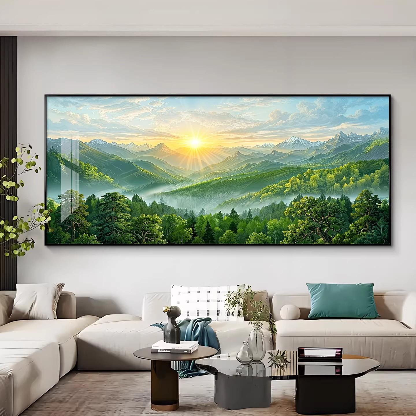 旭日东升客厅装饰画有山无水沙发背景墙挂画东墙高级感风景山水画