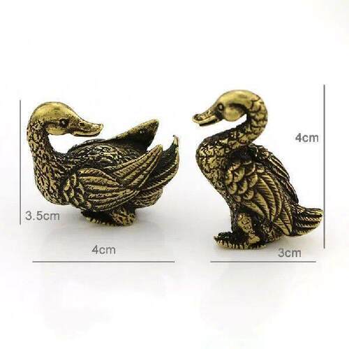 Cute Vintage Brass 2-Duck Statue Props Figure Metal Animal