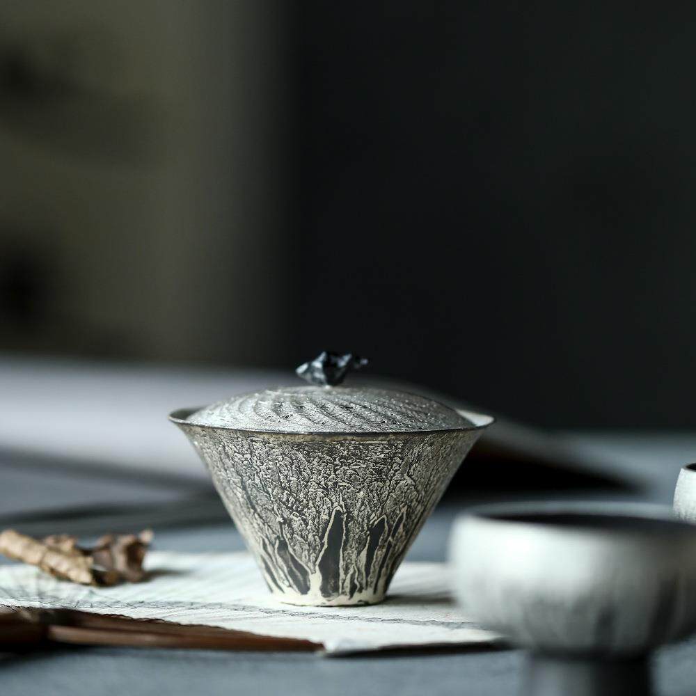 晴先生妙峰手作银釉超薄胎盖碗品茗杯茶杯半山手绘套装不烫手锖肌
