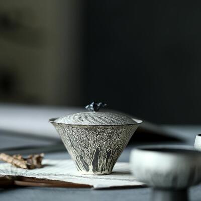 晴先生妙峰手作银釉超薄胎盖碗品茗杯茶杯半山手绘套装不烫手锖肌