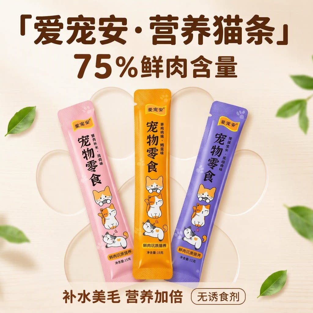 爱宠安猫条混合口味鲜肉营养补水猫咪零食猫湿粮全阶段无诱食剂图片