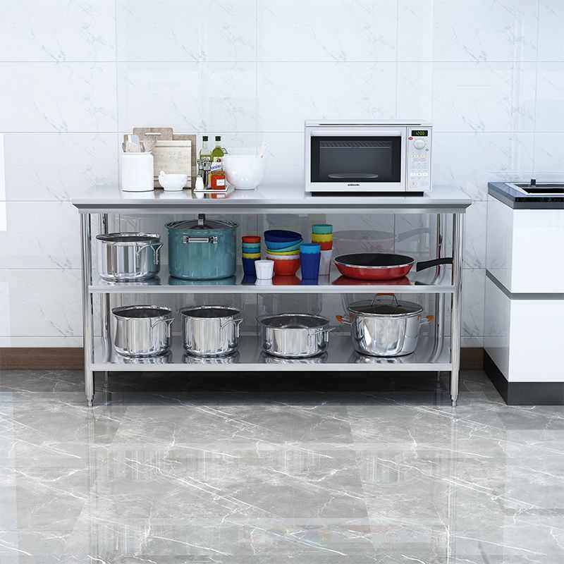 不锈钢加厚饭店厨房操作台切菜桌子案板商用工作台打荷台面双层