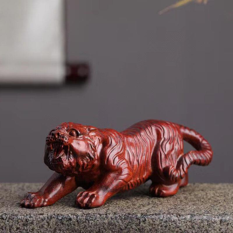 小叶紫檀猛虎老虎手把件办公室摆件木雕檀香木物件文玩工艺品