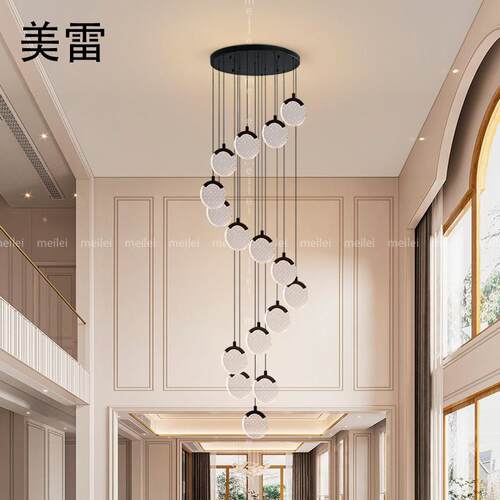 楼梯间长吊灯现代简约别墅复式楼客厅北欧圆形旋转loft公寓楼梯灯