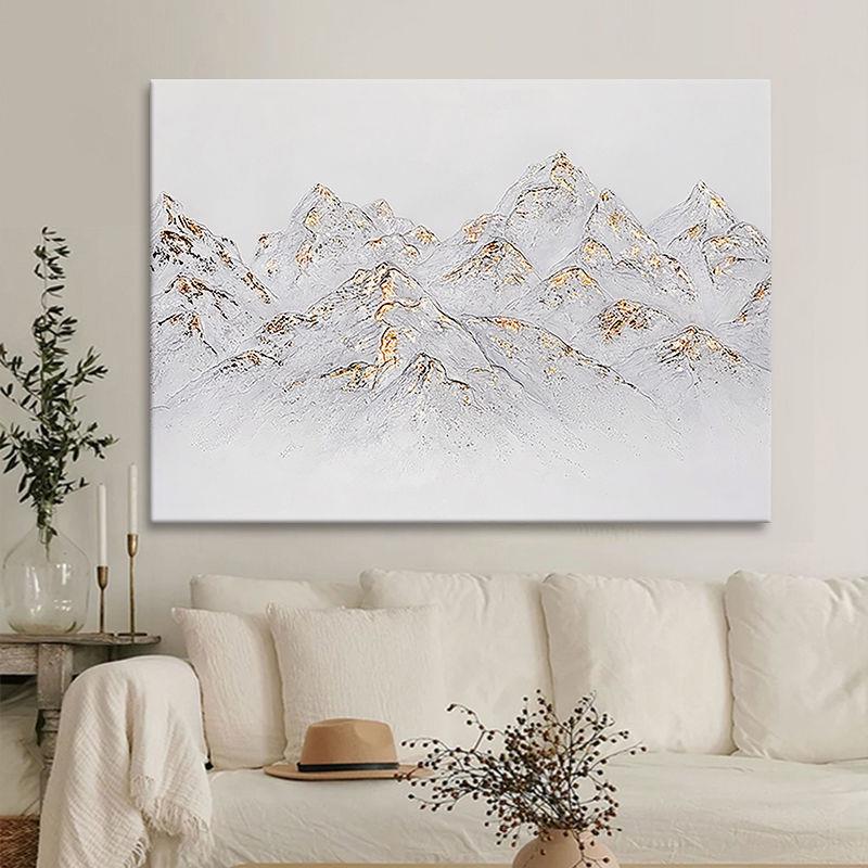 日照金山纯手绘肌理油画新中式靠山图客厅装饰画轻奢金箔玄关挂画