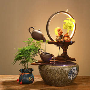 创意中式招财流水喷泉摆件悬壶生财灯圈倒流香桌面办公室开业礼品