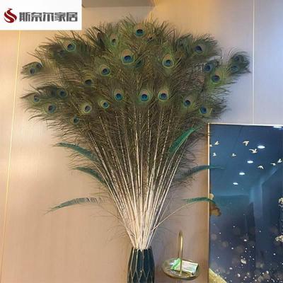 孔雀毛真羽毛家里摆设的装饰品客厅摆件大件插孔雀毛羽毛的花瓶