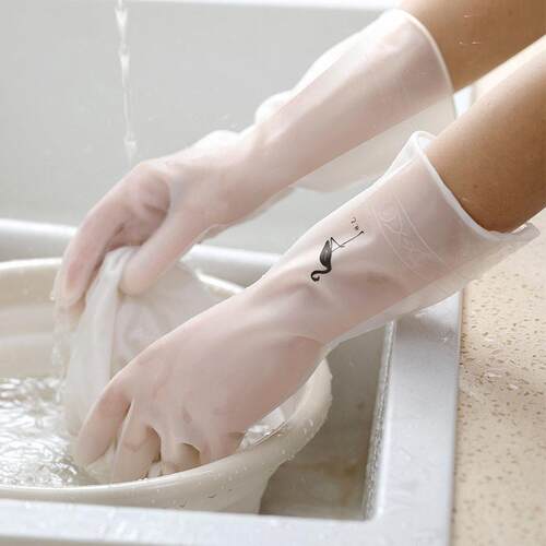Semi-transparent rubber dishwashing gloves, light white wate