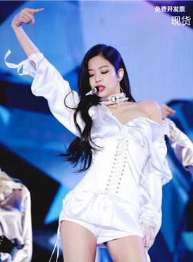 Jennie同款白色打歌服solo女团演出服爵士舞服装辣妹欲纯穿搭套装