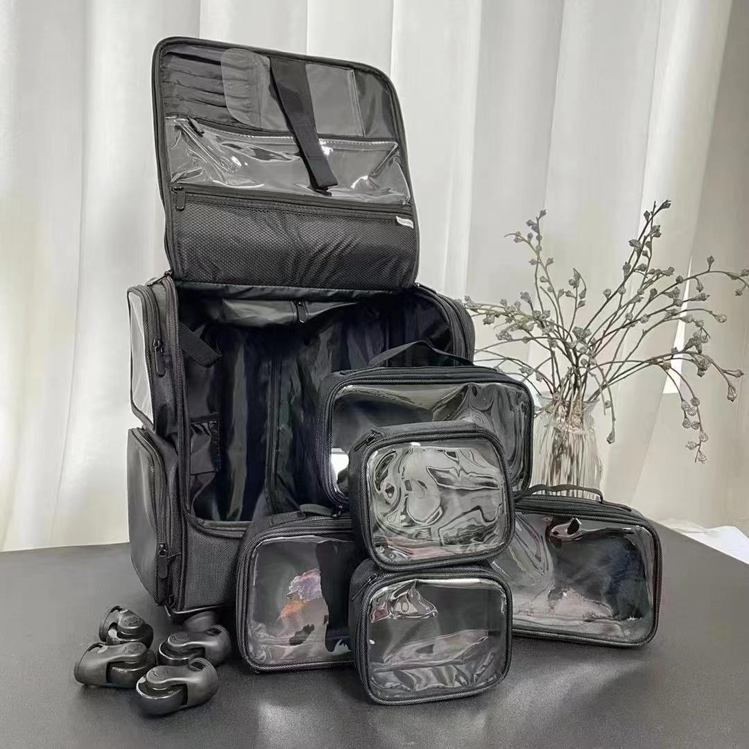 牛津布拉杆化妆箱大容量化妆品便携万向轮多层pvc隔板收纳工具箱