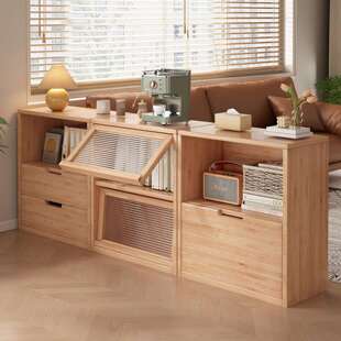 实木书柜沙发边柜一体收纳储物柜模块化组合柜电视柜卧室床尾矮柜