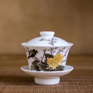 系70年代官窑瓷洪江大球泥手绘茶杯古董收藏家用杯 罕见老瓷盖碗