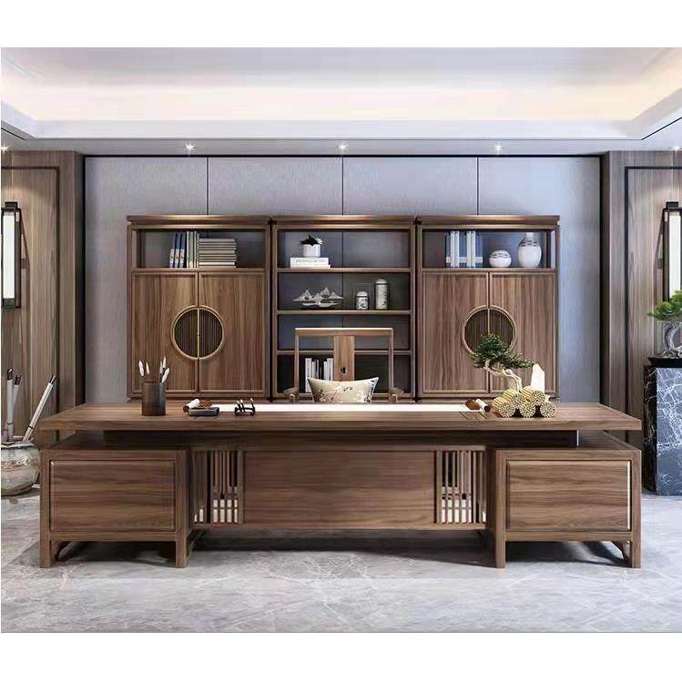 新中式实木老板桌大气总裁桌简约办公桌大班台办公室家具大班桌无