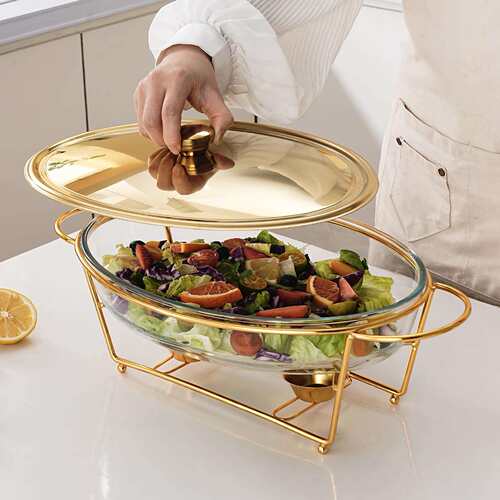 外贸跨境玻璃自助餐炉铁线架蛋形食物加热容器酒精炉chafing dish