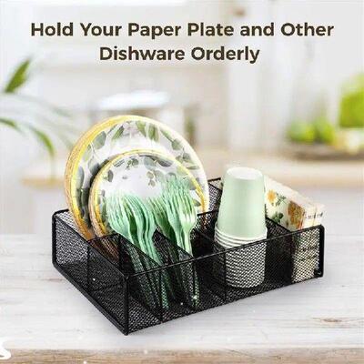 Metal Paper Plate Holder Utensil Dish Dispenser Holder