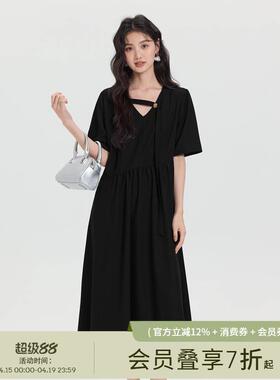 爱蔷薇大尺码女装胖mm显瘦短袖宽松洋装2026新款黑色长裙夏季裙子