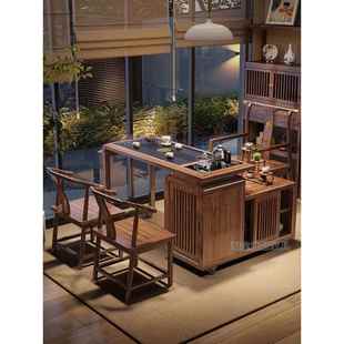 乌金木阳台小户型茶桌椅组合可旋转客厅家用泡茶台可折叠实木茶几