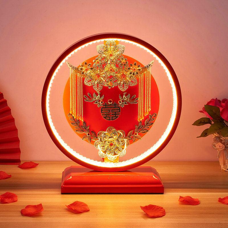 结婚礼物中式结婚台灯长明灯插电款婚房陪嫁床头灯婚庆红色灯实用