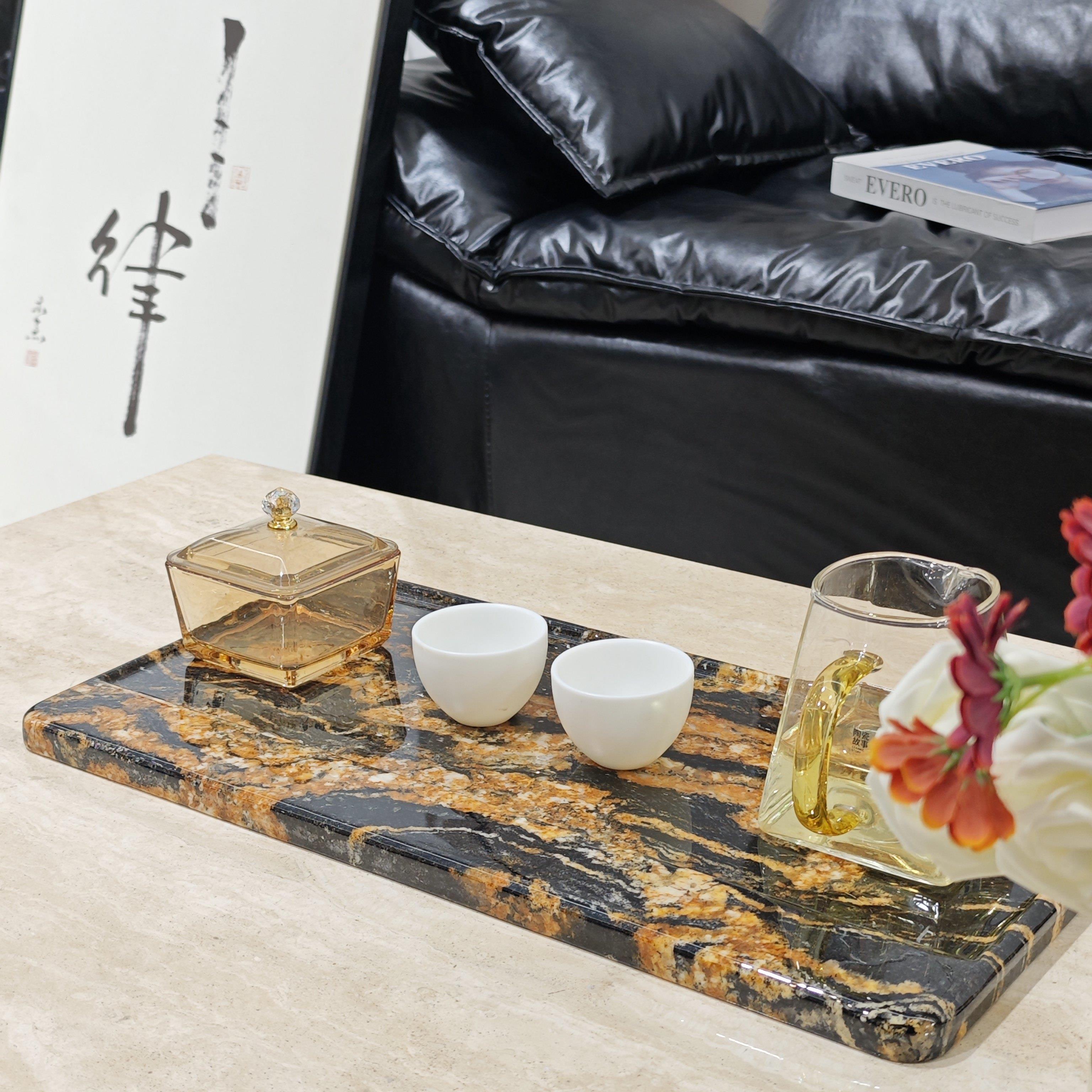 奢石大理石干泡台茶盘办公室家用茶台茶具托 托盘现代轻奢茶盘