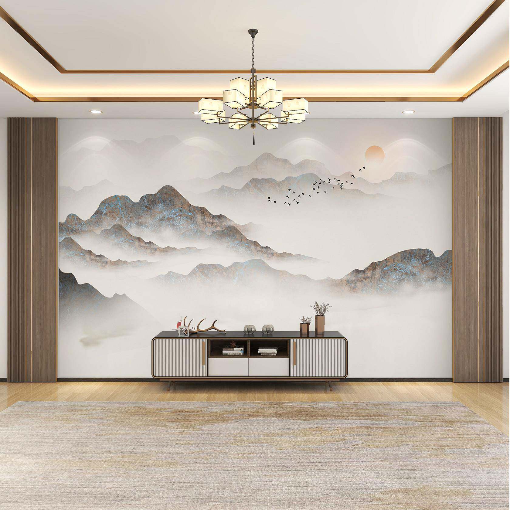 电视背景墙壁纸定制中式水墨山水壁画3d立体壁布客厅沙发影视墙布