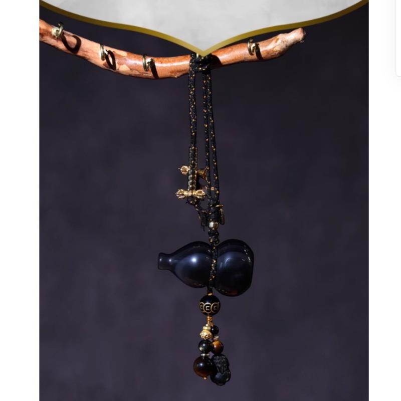 新款高级感黑曜石葫芦平安汽车挂件短款黑金车载车内挂饰男