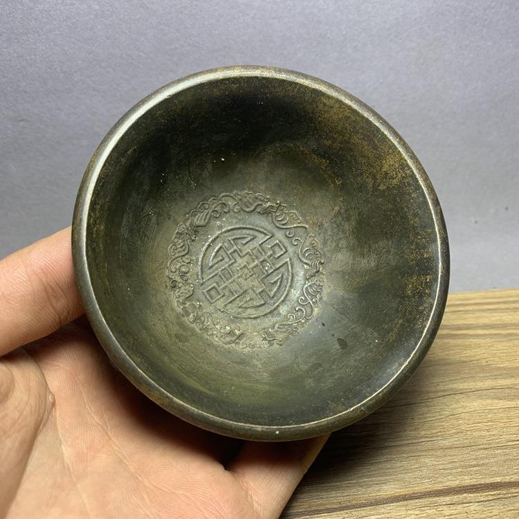 仿古铜碗古玩铜器收藏老铜清朝宫廷御用祝寿花纹纯铜光绪碗老物件
