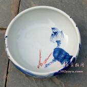 正品 景镇浅陶鱼缸手绘德荷花水金鱼乌龟水仙盆笔洗器小型办公室摆