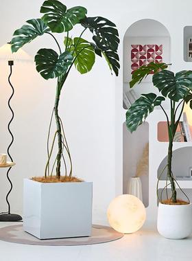 仿真绿植龟背竹假树室内客厅落地仿生植物盆栽北欧风装饰摆件