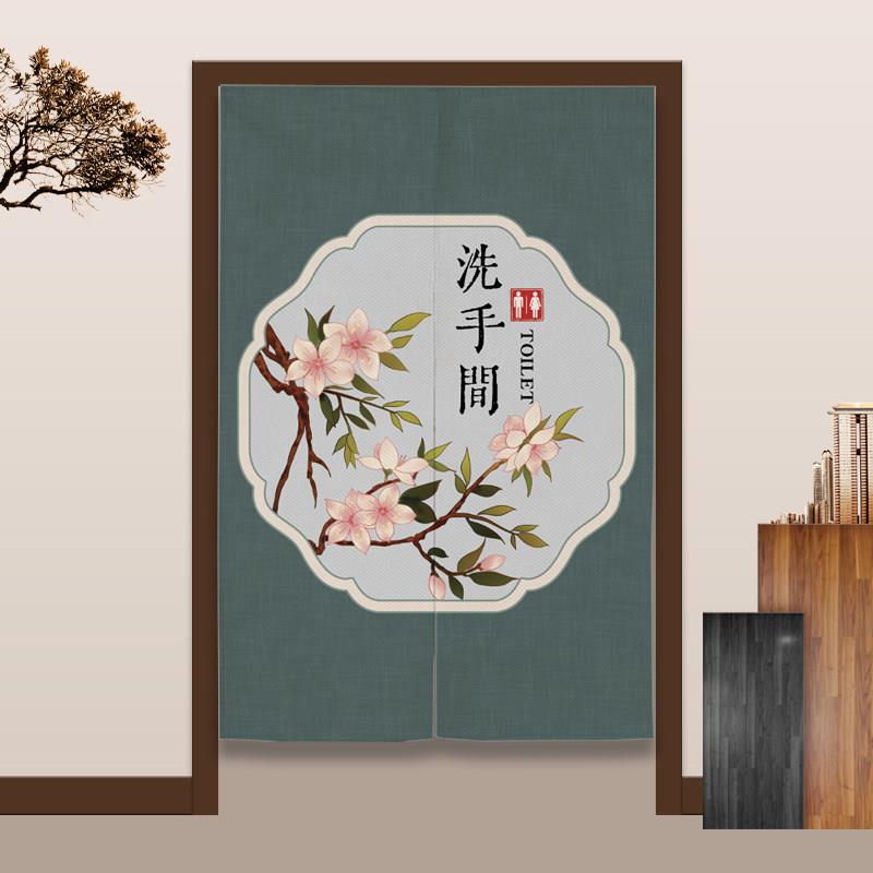 中式洗手间门帘中国风卫生间布艺挂帘养生馆厕所半帘商用隔断帘子