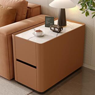 可移边动沙发旁 轻奢感客厅带轮子推拉茶几柜实A22木边 边几意式