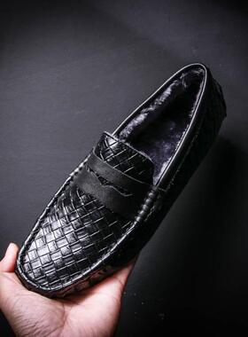 高档205年春季真皮豆豆皮鞋男透编织鞋懒人鞋英气伦风驾车鞋2套脚