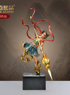 全铜哪吒三太子神像摆件创意中式家居客厅装饰品摆设铜雕像工艺品