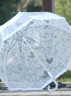 韩国创意透明蕾丝雨伞 环保长柄自动直杆雨伞厂家 性感女士蕾丝伞