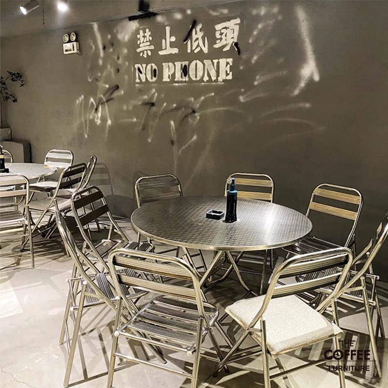 工业风网红甜品奶茶店咖啡厅不锈钢清吧酒吧快餐店烧烤餐桌椅组合