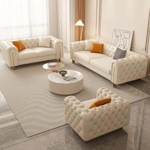 轻奢现代经典时尚高端大气大小户型客厅拉扣皮布沙发网红组合沙发