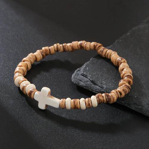 Cross Bracelet for Men椰壳木片松石十字架手錬男嘻哈木头手环