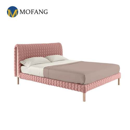 意式极简北欧现代ruche刺绣床主卧1.8米双人轻奢高端法式布艺床