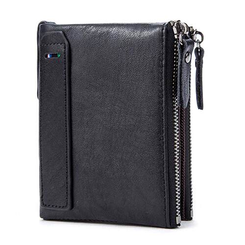 Holders Double Zipper Cowhide Leather Wallet Purse Carteira