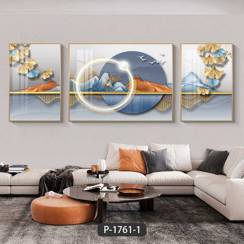客厅装饰画轻奢高级感挂画沙发背景墙三联画壁画现代大气晶瓷墙画