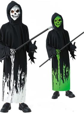 高档万圣节夜骷髅骨架cos服光童体紧身衣连男表演服儿夜光死神演