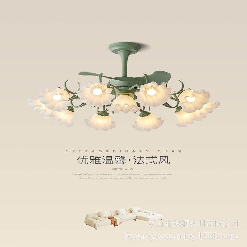风扇灯客厅吊灯法式奶油风田园花朵灯餐厅吊扇灯电扇全屋灯具套餐