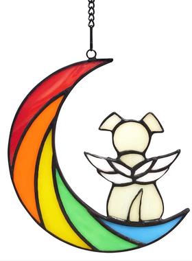 亚马逊彩色月亮黑狗装饰彩色窗户挂件猫咪纪念礼物万圣节装饰品