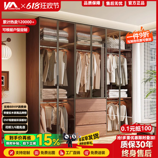 玻璃门实木衣柜家用卧室免拉手ENF级收纳柜四六门大衣橱 2025新款