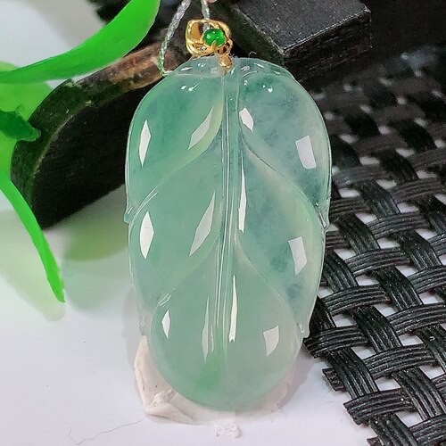 缅甸天然翡翠正品18k金扣头冰种蓝底满色高端闪拍金枝玉叶玉吊坠