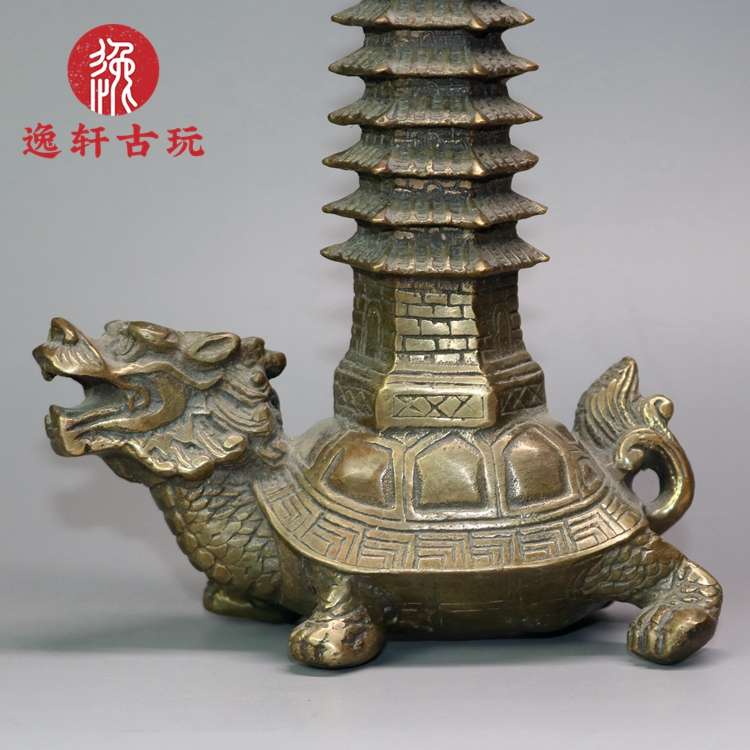 纯铜龙龟托塔 龙龟背塔九层文昌塔铜器 家居办公室装饰工艺品摆件