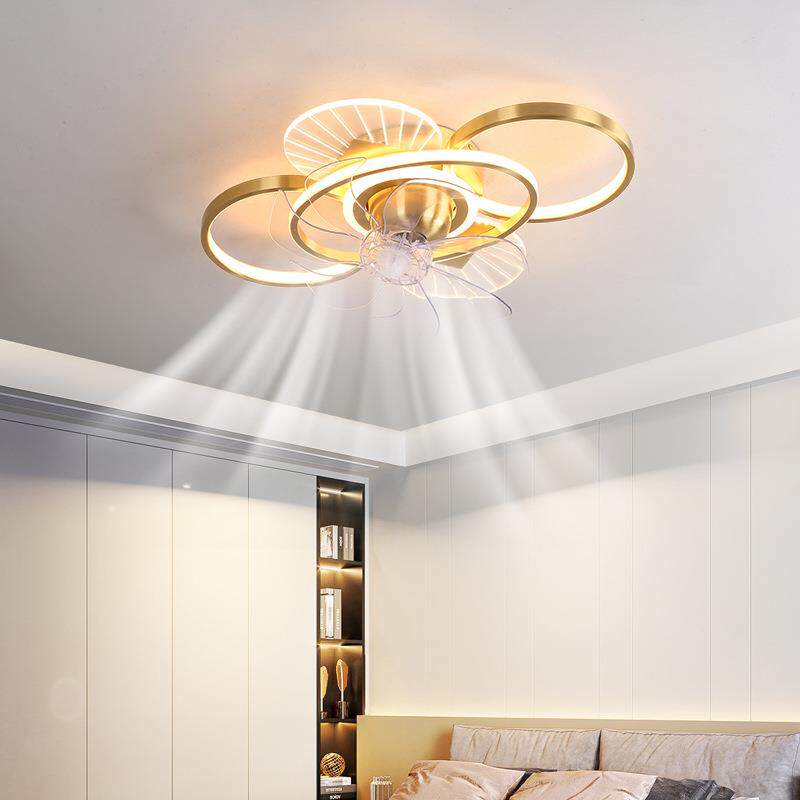 奶油主卧室风扇灯360度摇头2025新款智能书房间吸顶灯儿童电扇灯