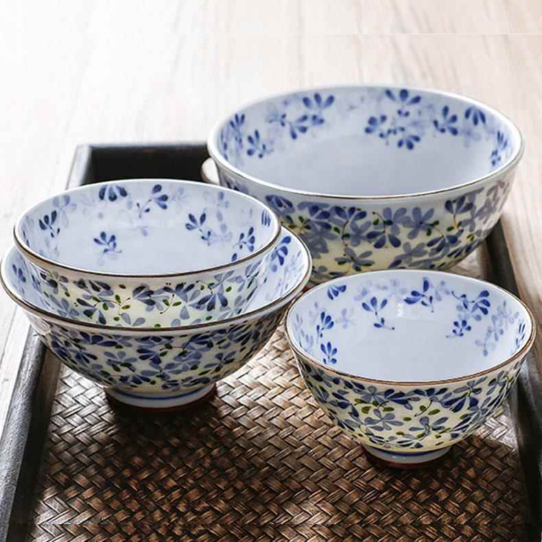 日本光峰小蓝芽陶瓷饭碗家用大号汤碗日式芽花防烫面 面碗大钵碗