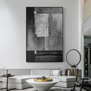 现代轻奢玄关饰画抽象走廊过大尺寸挂画灰样板道间入M149户黑装 白