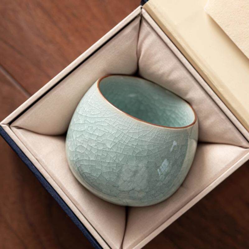 汝窑主人杯冰裂碎冰花功夫茶具礼盒茶杯开片釉陶瓷可养单杯品茗杯